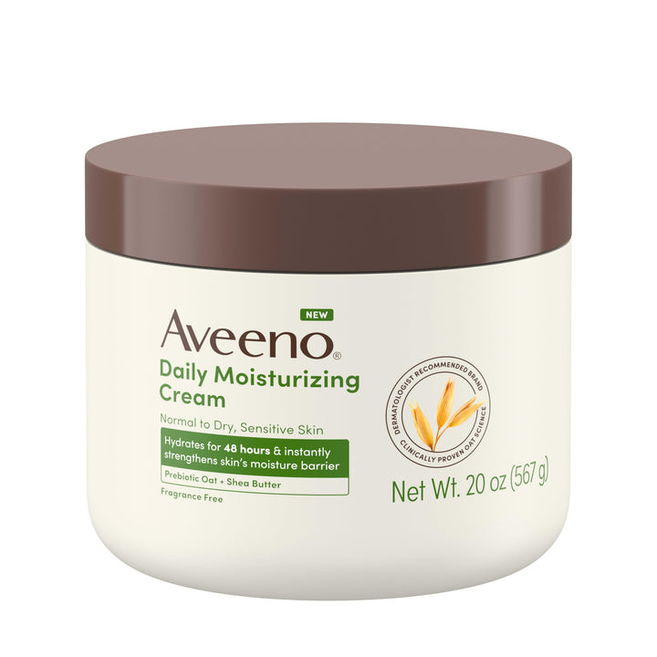 Aveeno front 20 oz tub showing product and label for long-lasting hydration