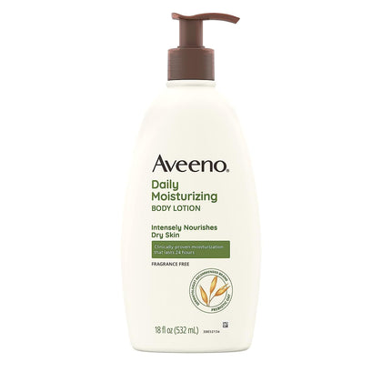 Aveeno front bottle 18 fl oz showing packaging and easy pump for everyday hydration