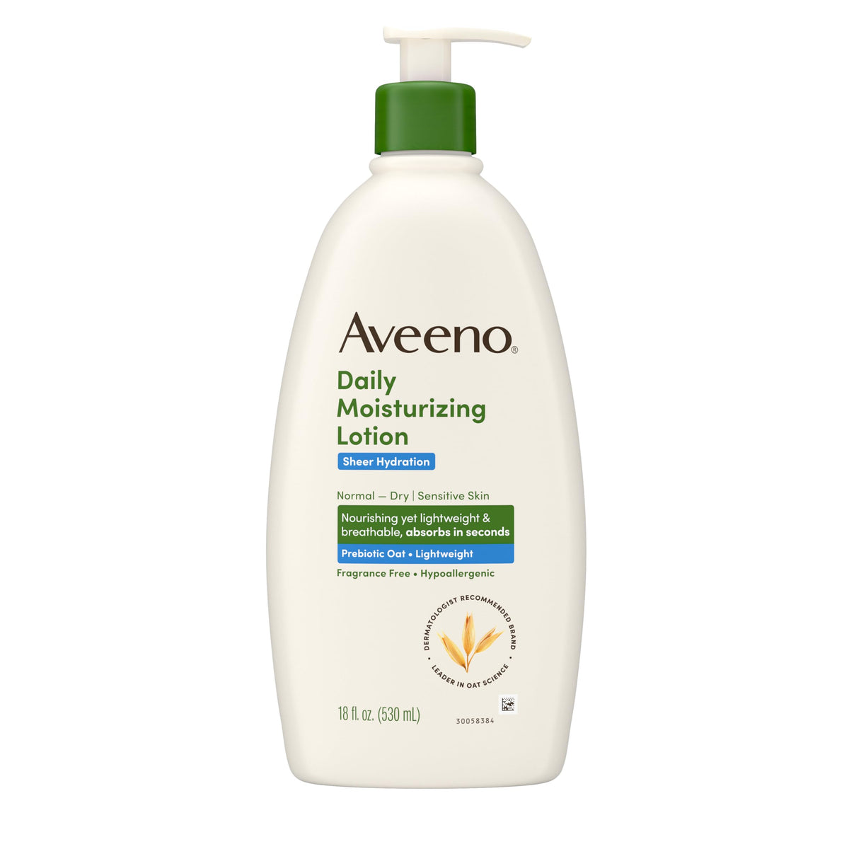 Aveeno front bottle 18oz showing packaging and brand benefits