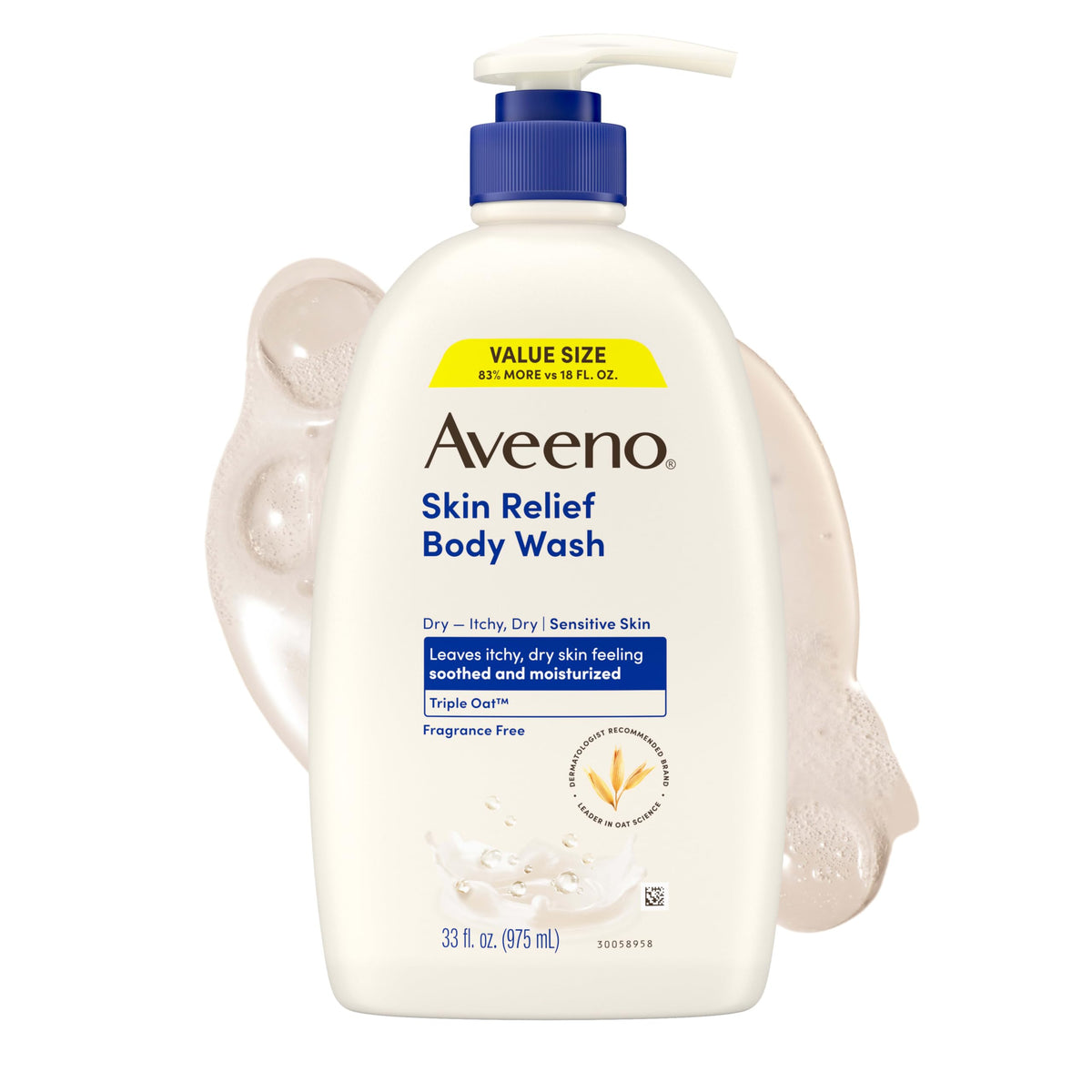 Aveeno front bottle showing label and value-size benefit