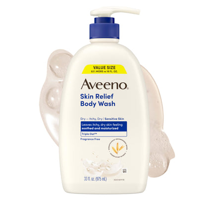 Aveeno front bottle showing label and value-size benefit