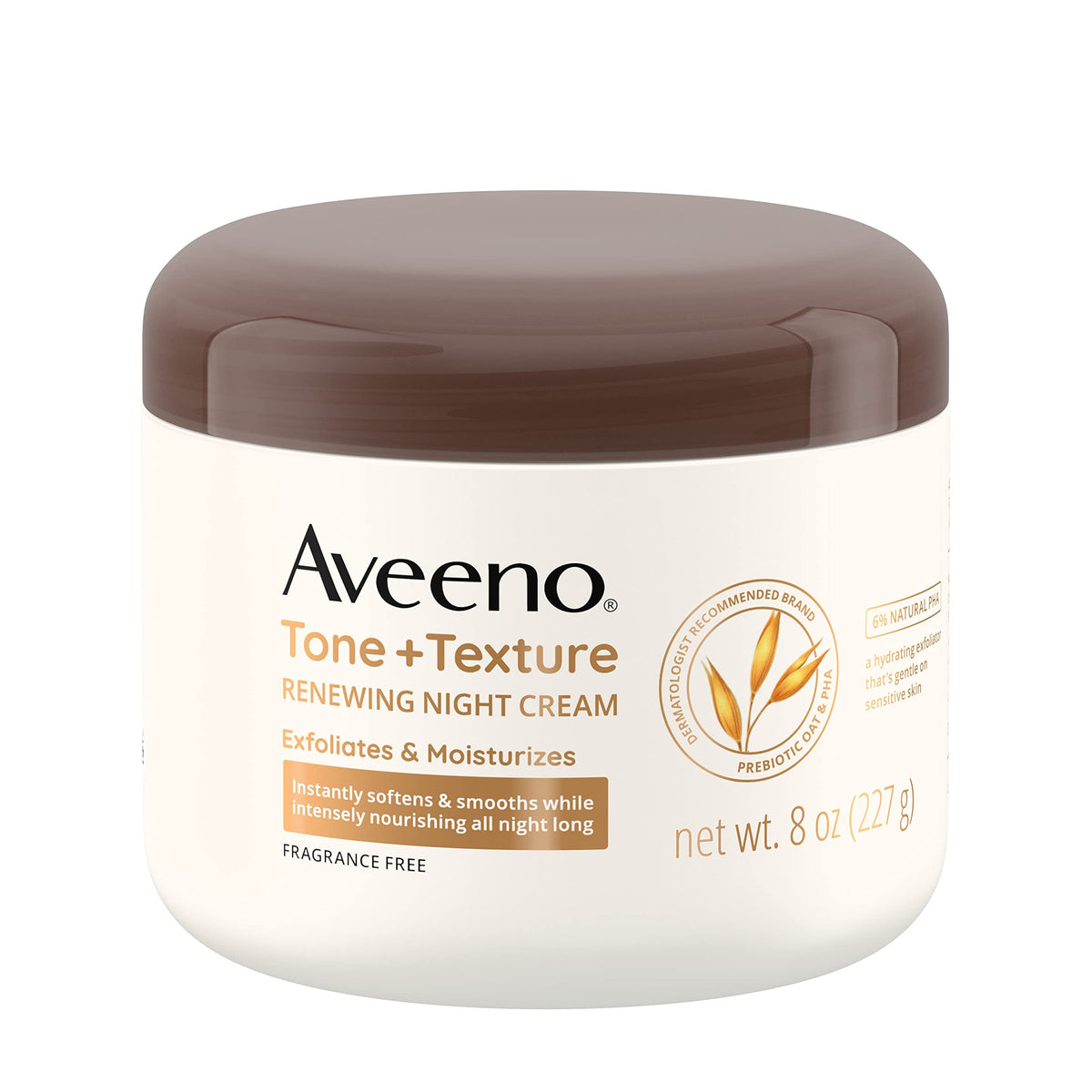 Aveeno jar front view showing 8 oz size and gentle renewal benefits