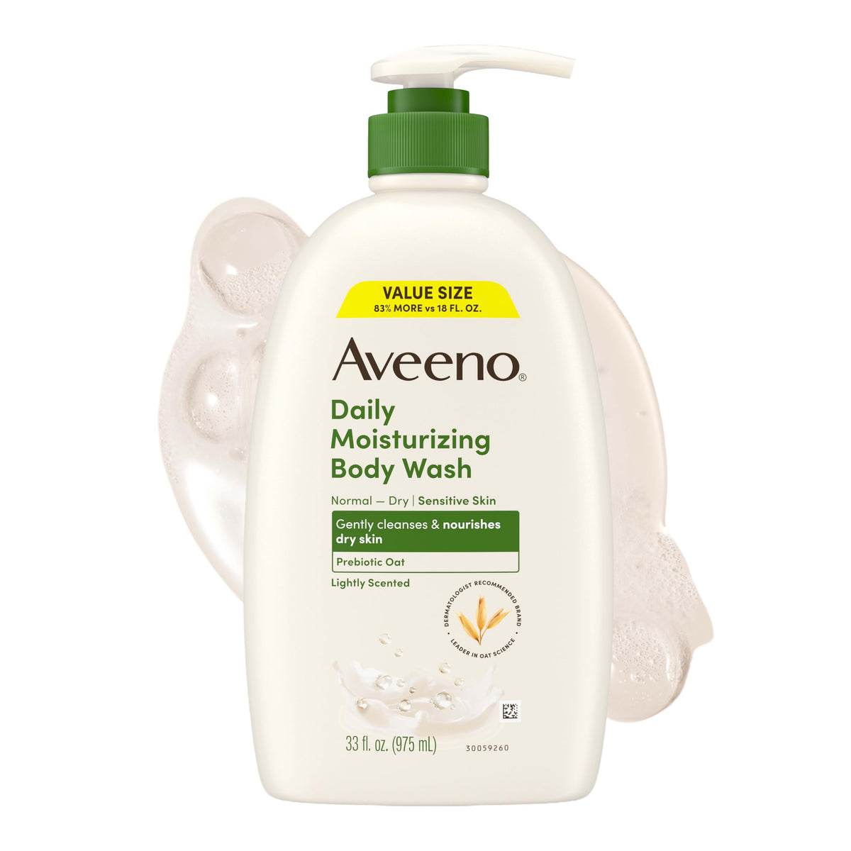 Aveeno front label 33 fl oz showing product and gentle scent benefit