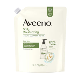 Aveeno refill pouch front view showing brand and soothing oat benefits