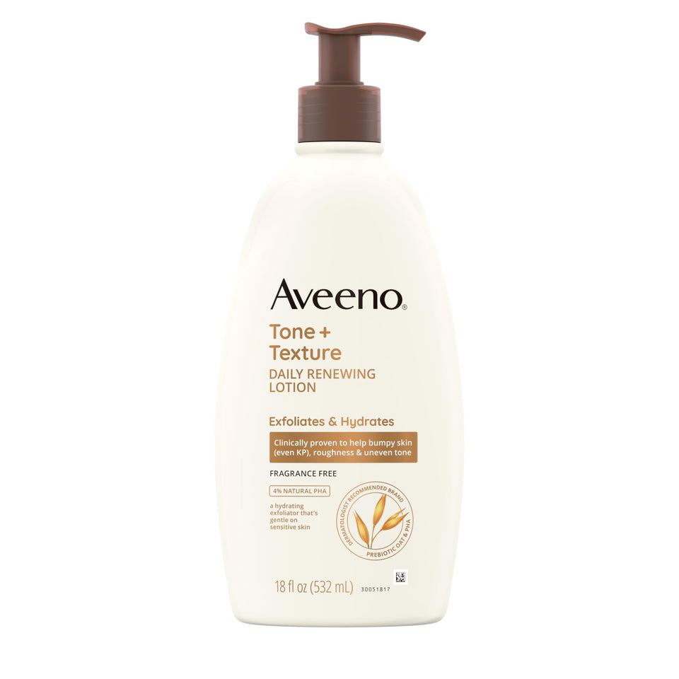 Aveeno front packaging 18oz showing clean, clinical design and benefit