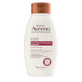 Aveeno front packaging showing bottle and blackberry quinoa benefits