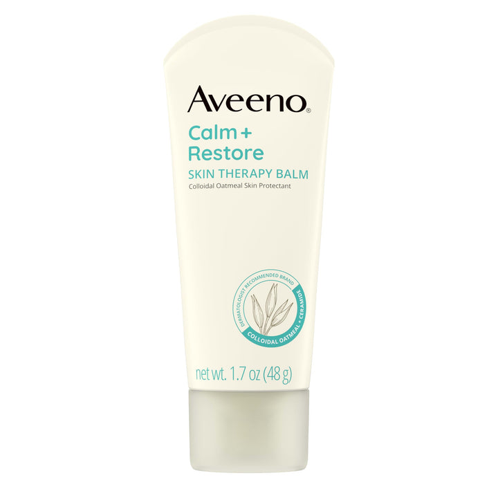 Aveeno front packaging showing Calm + Restore balm for gentle relief