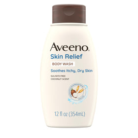Aveeno bottle front packaging showing coconut scent and soothing oat benefit