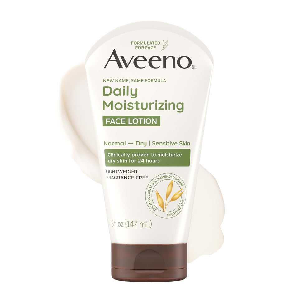 Aveeno front packaging showing face lotion and quick hydration benefit