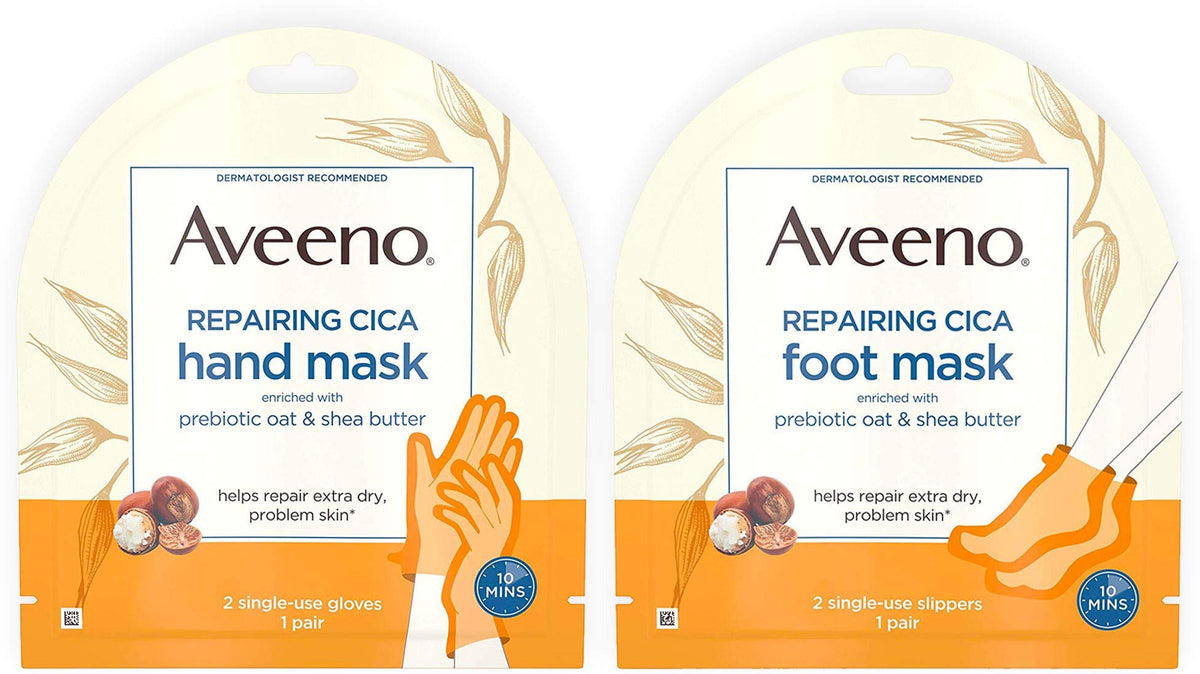 Aveeno front packaging showing masks and benefits