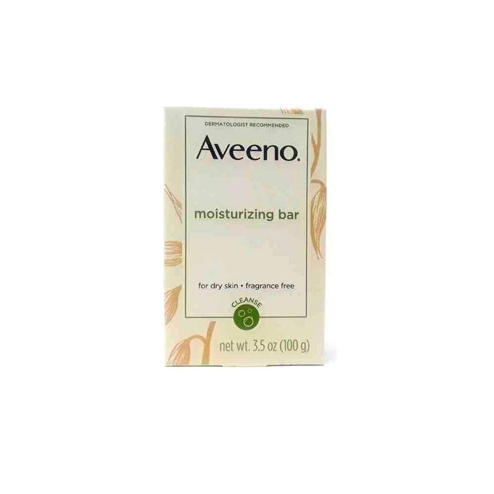 AVEENO front packaging showing moisturizing bar pack and clear product benefits