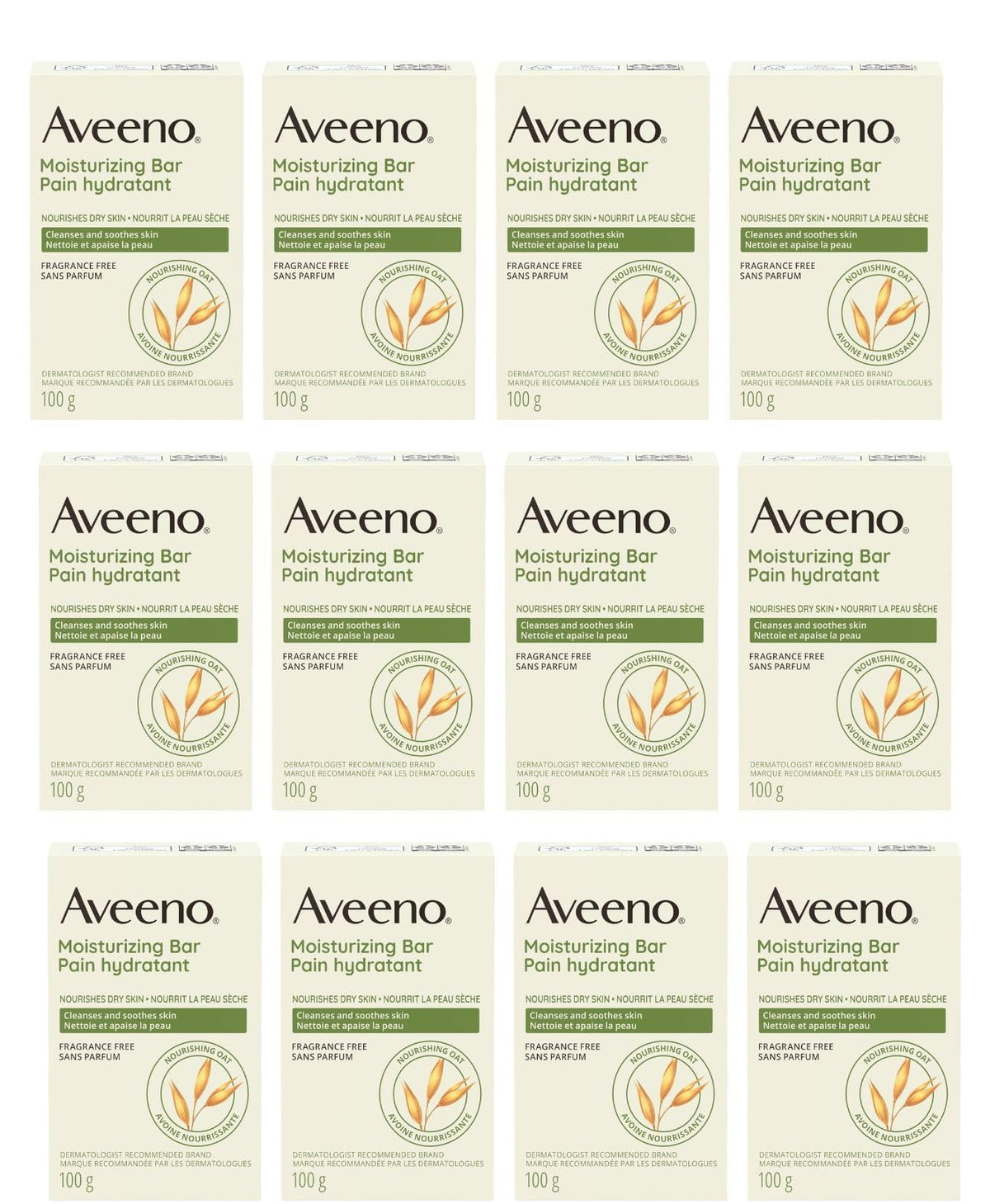 Aveeno front packaging showing the moisturizing bar and calming design for gentle cleansing
