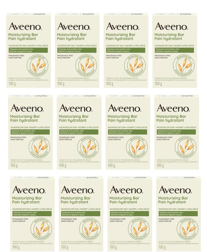 Aveeno front packaging showing the moisturizing bar and calming design for gentle cleansing