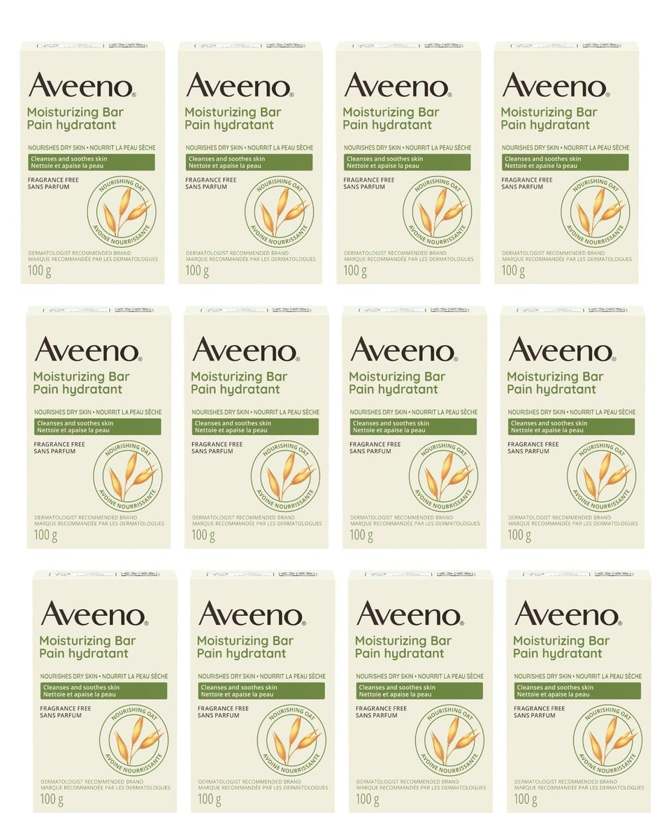 Aveeno front packaging showing the moisturizing bar and calming design for gentle cleansing