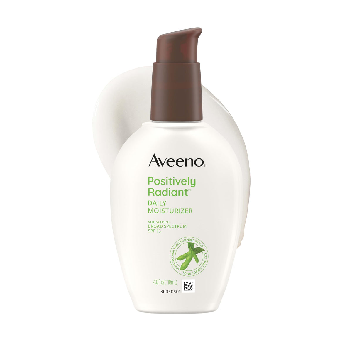 Aveeno front packaging showing SPF 15 and radiant benefits