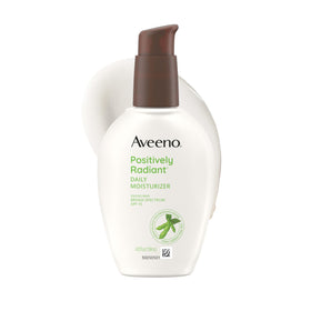Aveeno front packaging showing SPF 15 and radiant benefits