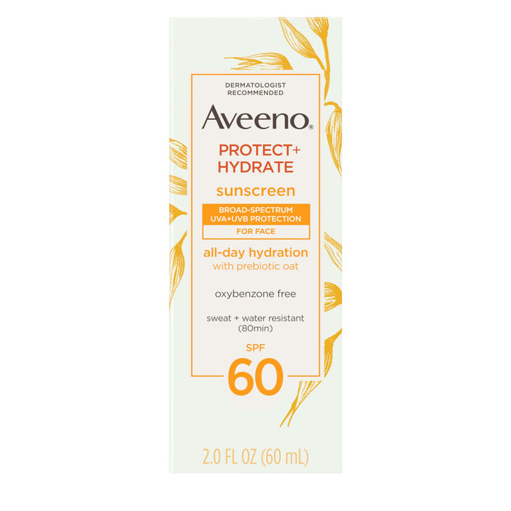 Aveeno front packaging SPF 60 showing compact travel tube and brand
