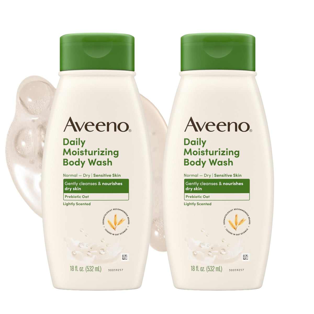 Aveeno front twin-pack showing full bottles and label, highlights value