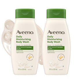 Aveeno front twin-pack showing full bottles and label, highlights value