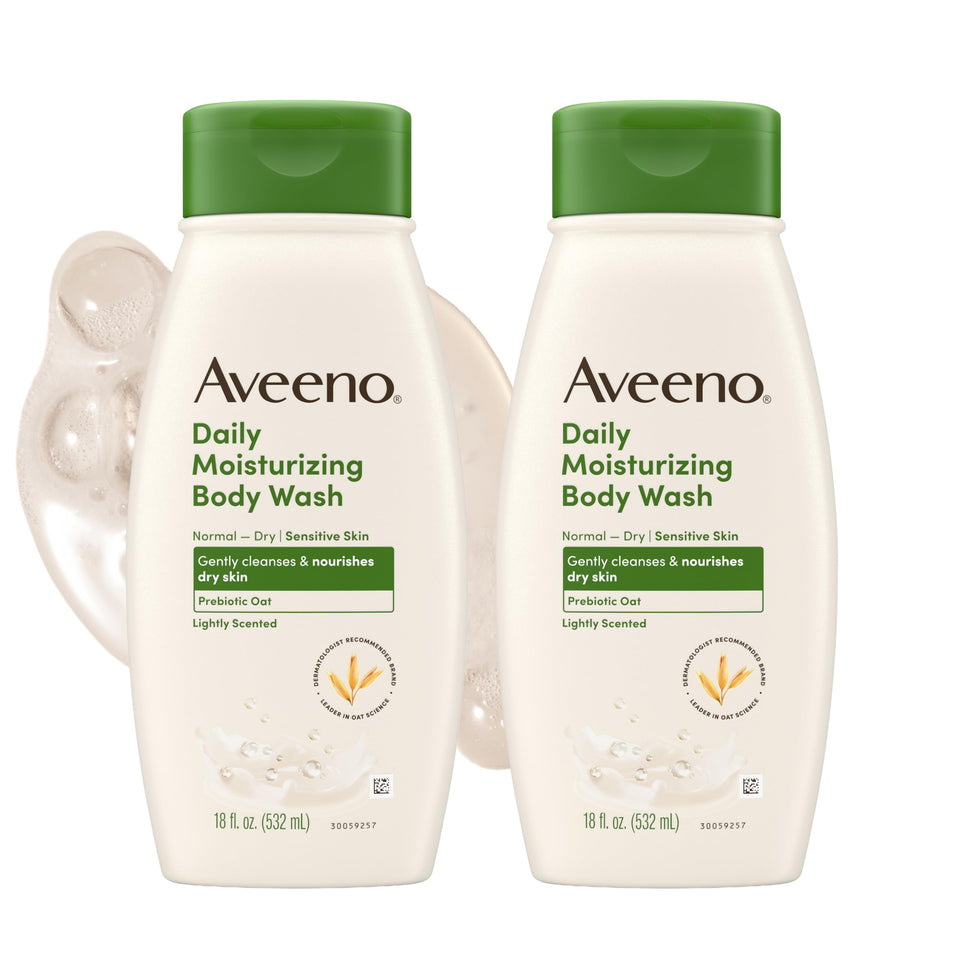 Aveeno front twin-pack showing full bottles and label, highlights value