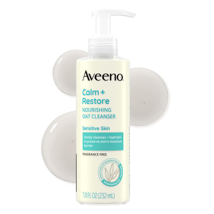 Aveeno front pump bottle shows clean packaging and easy dispensing benefit