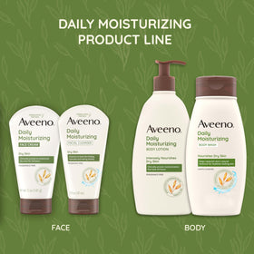 Aveeno bottle beside hand for size reference and travel-friendly benefit