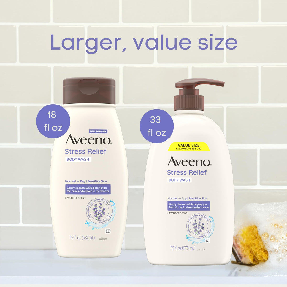 Aveeno in-shower use scene showing calming lavender scent experience