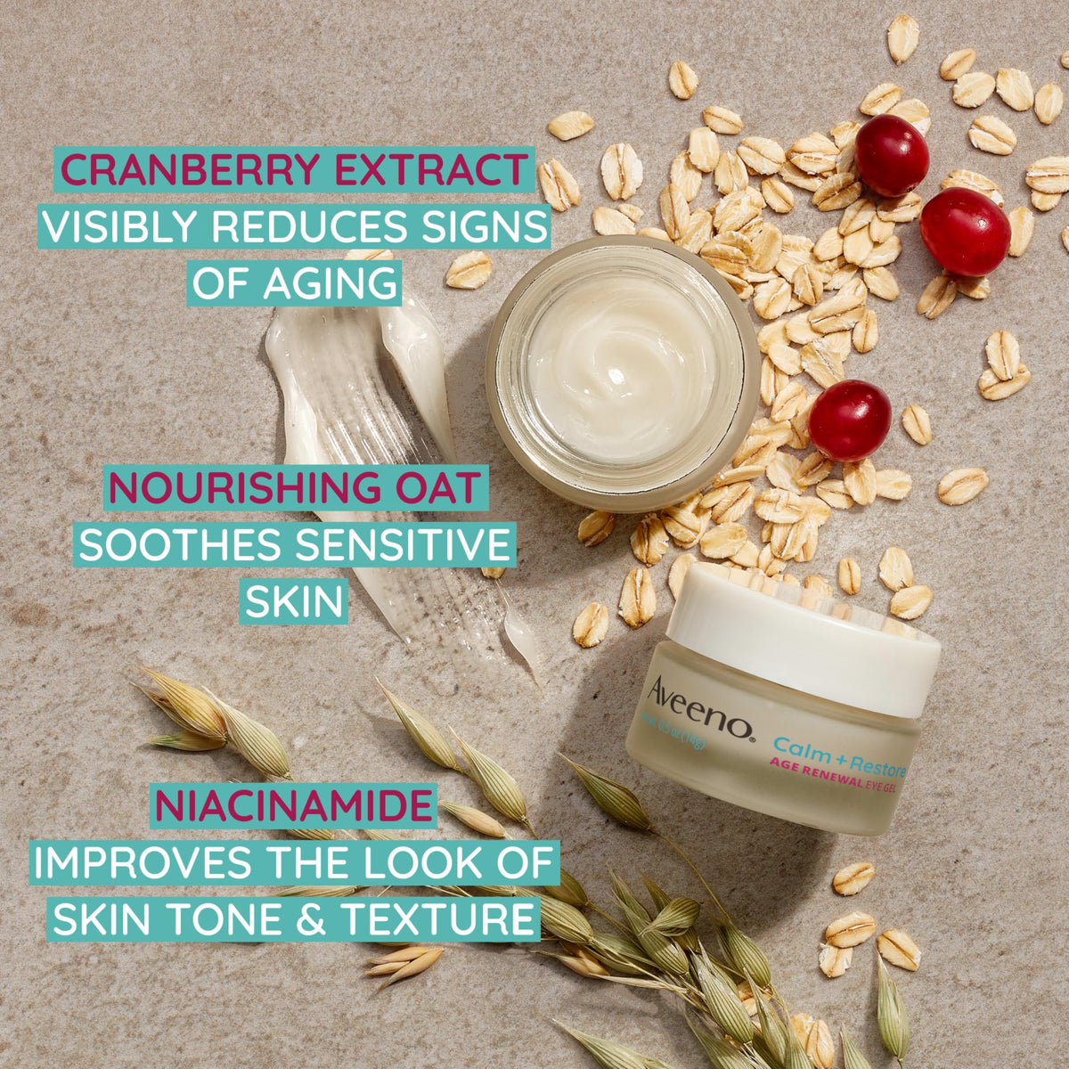 Aveeno cranberry extract visual next to berries, shows plant-based retinol alternative