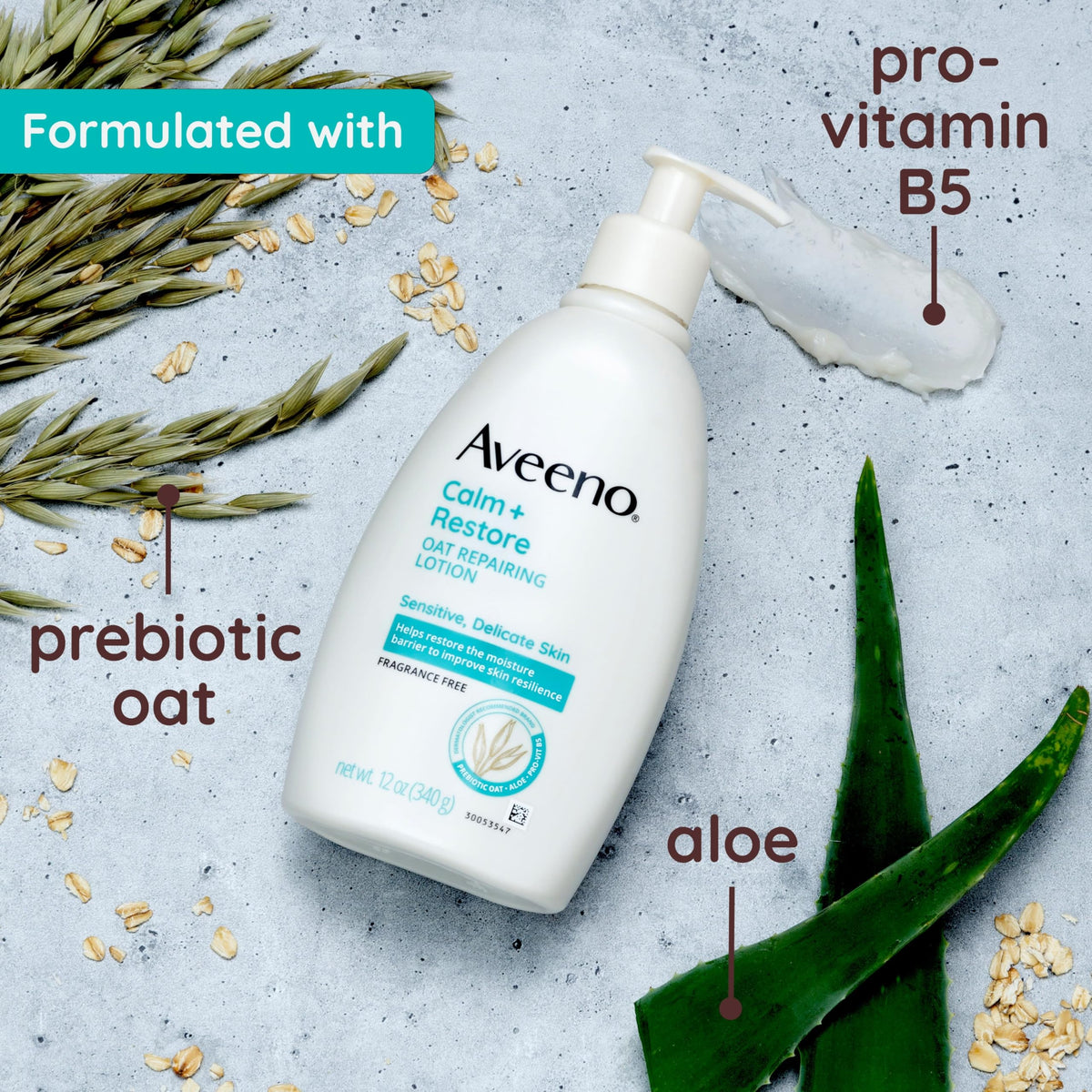 Close-up of oat and aloe ingredients representing Aveeno soothing benefits