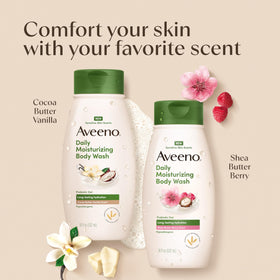 Aveeno ingredients visual with oats and shea butter indicating barrier support