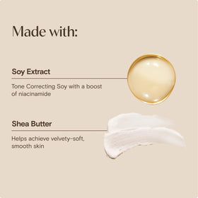 Aveeno soy and niacinamide ingredients visual highlighting tone-correcting benefits