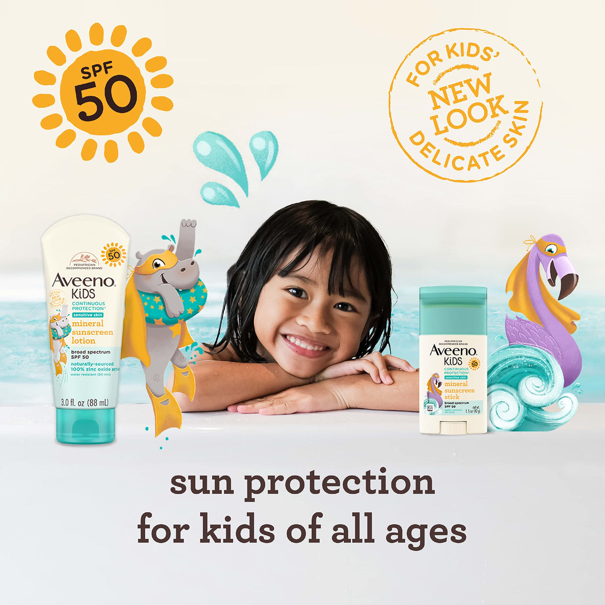 Aveeno kids stick in family outdoor scene enabling quick on-the-go application