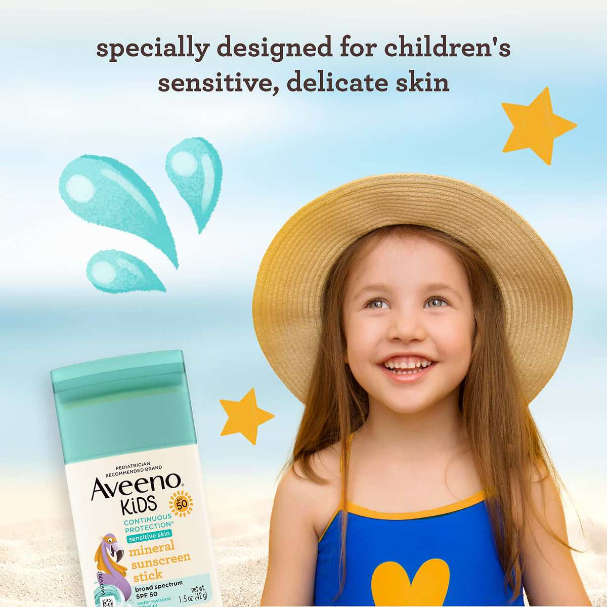 Aveeno kids stick close-up texture demonstrating easy glide and smooth finish