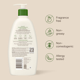 Aveeno label closeup showing dermatologist‑recommended and non‑comedogenic claim