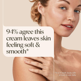 Aveeno label ingredient list close-up emphasizing prebiotic oat and shea butter