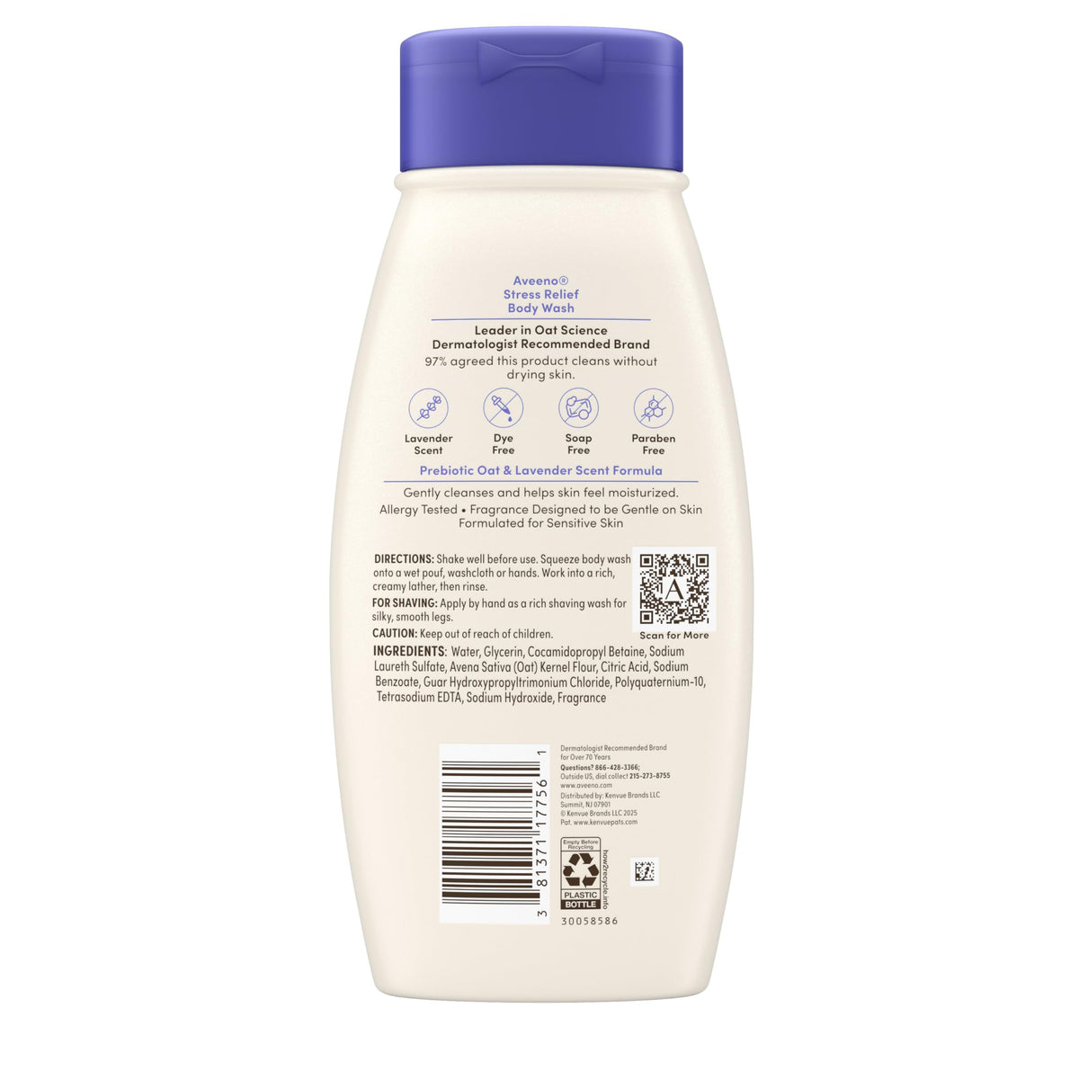 Aveeno product label close-up highlighting ingredients and safety benefit