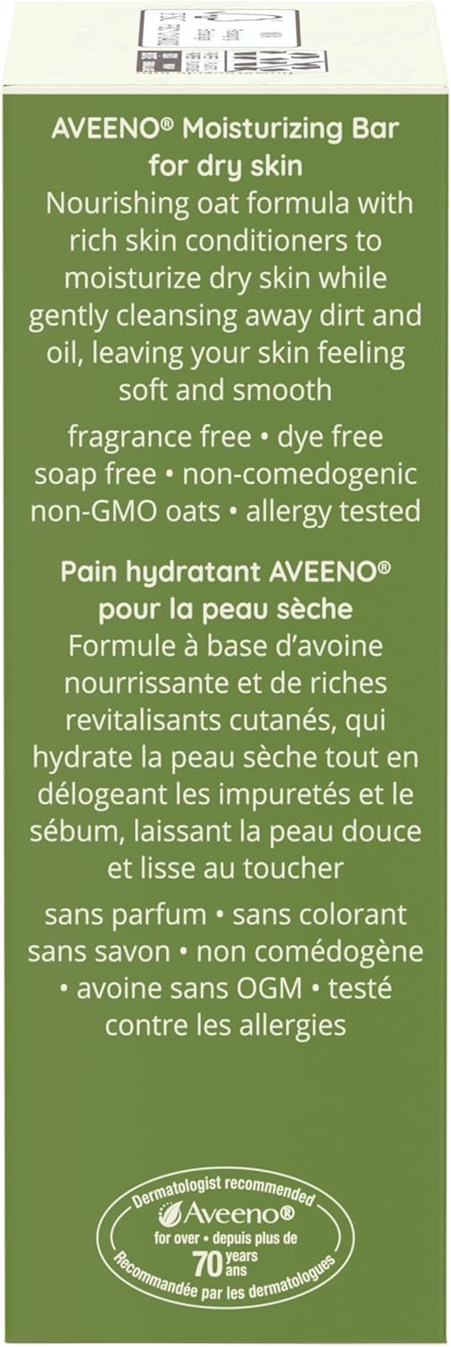Aveeno label closeup displaying colloidal oat and soap‑free formula