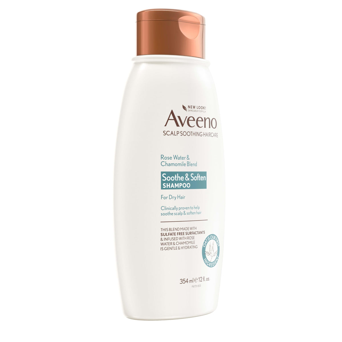Aveeno ingredients label with oat, rose water, chamomile highlighted