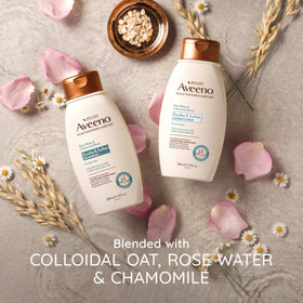Aveeno lather on hair strand demonstrating lightweight cleansing