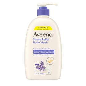 Aveeno front packaging showing lavender scent and 33 fl oz value size benefit