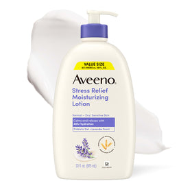 Aveeno front packaging showing lavender-scented lotion and benefits