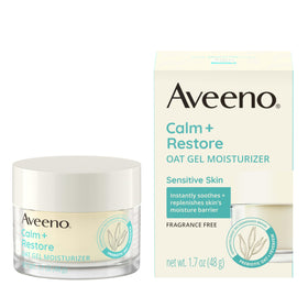 Aveeno on bathroom counter in morning routine showing everyday usability