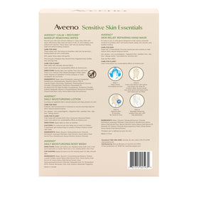 Aveeno gift set staged in bathroom during routine, brand soothing oat skincare benefit
