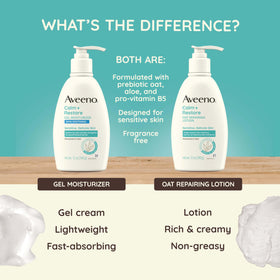 Applying Aveeno lotion to elbow to show targeted hydration and skin comfort