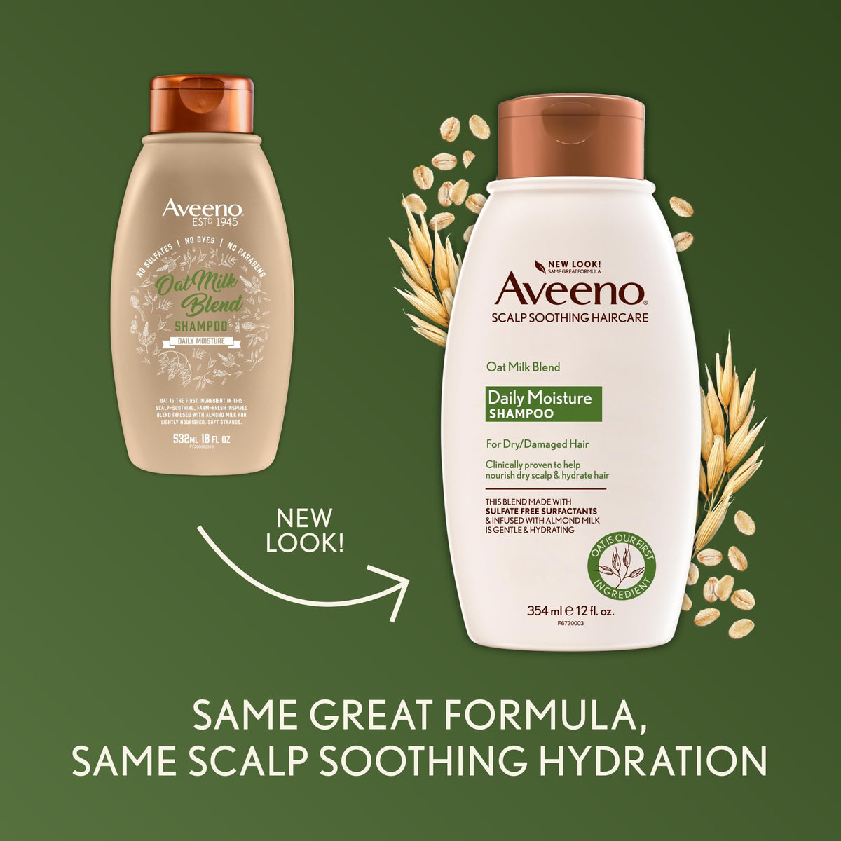 Aveeno bottle label detail highlighting oat and almond milk ingredients