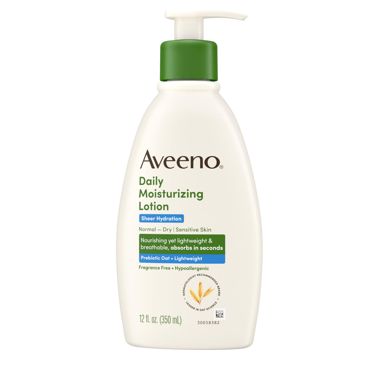 Aveeno open cap lotion pour highlighting sheer consistency and spreadability