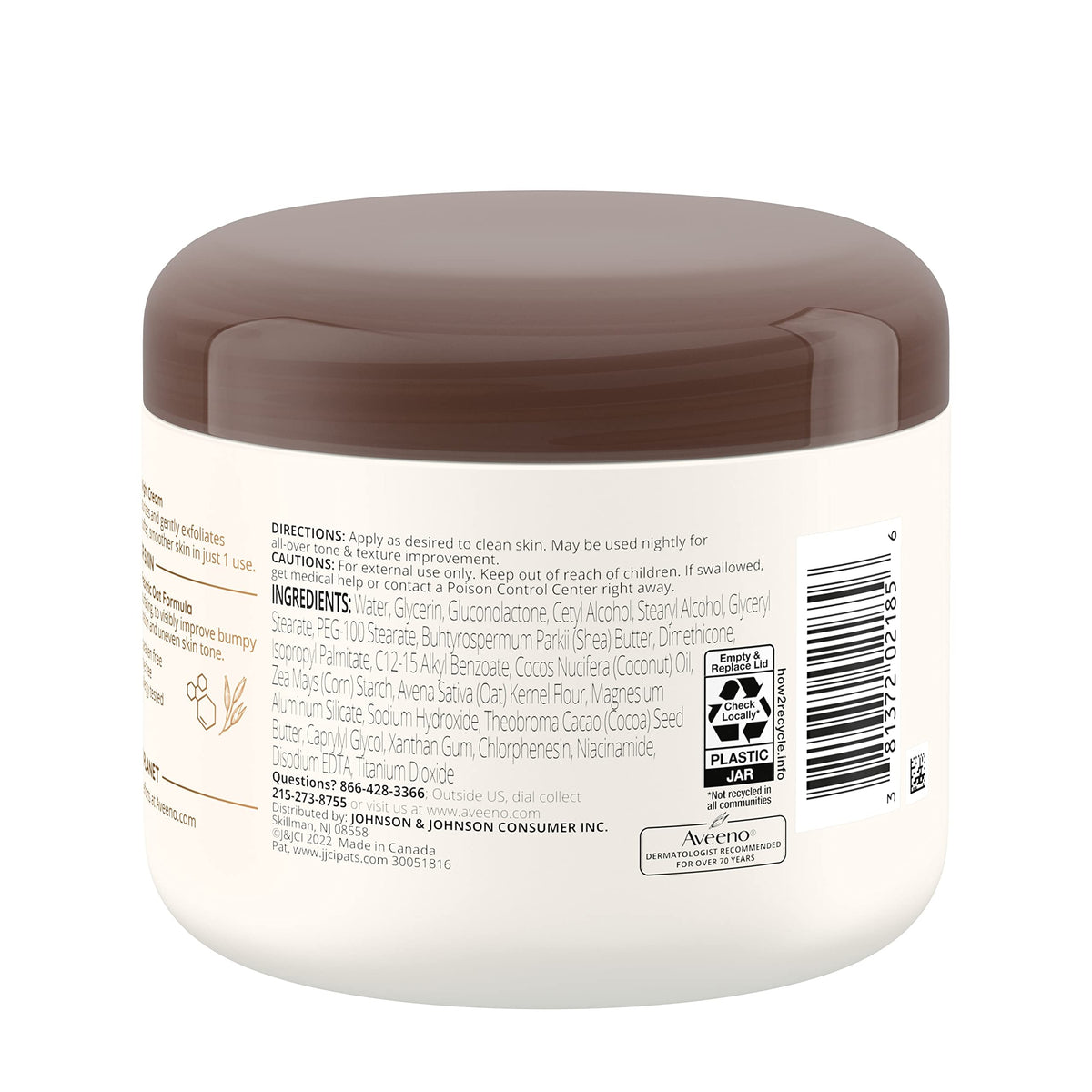 Aveeno product box and jar highlighting recyclable packaging benefits