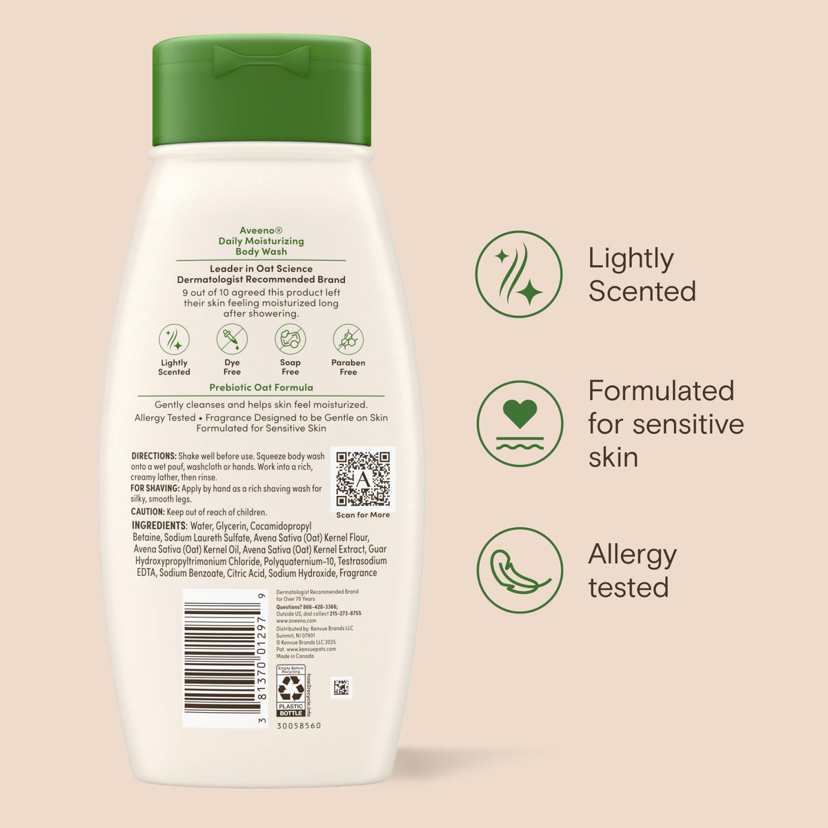 Aveeno body wash paired with Daily Moisturizing Lotion, supports routine