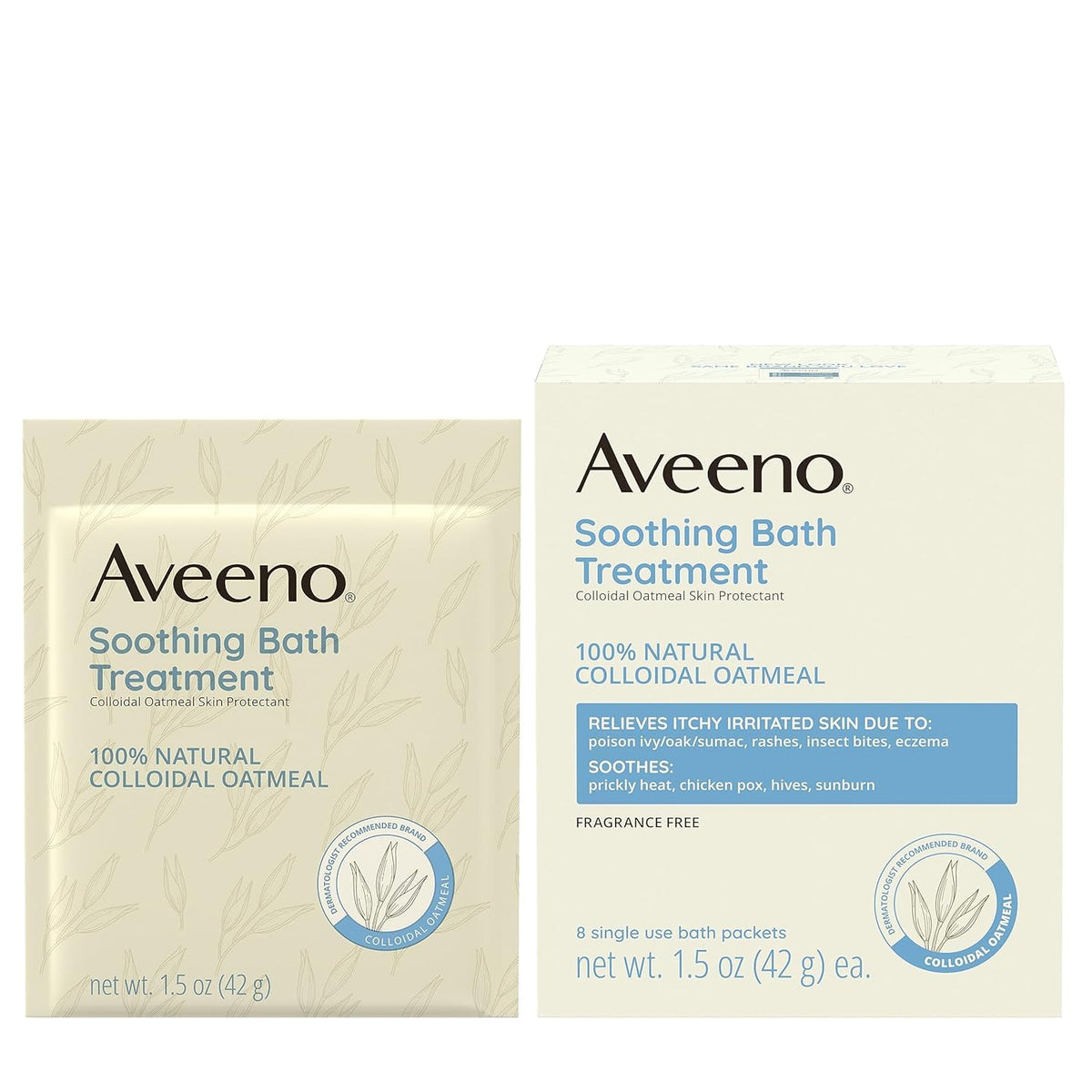 Aveeno powder texture close-up showing fine colloidal oatmeal soothing action