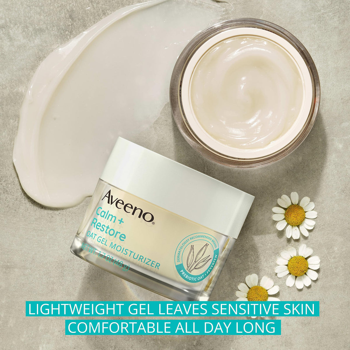 Aveeno products arranged on bathroom vanity for a simple daily routine